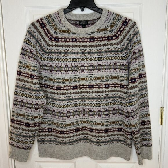 J. Crew Lambs Wool Fair Isle Knit Sweater Crewneck Size Large - Picture 1 of 7